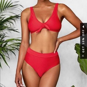 NWT Ribbed Red Bowknot Bikini Medium